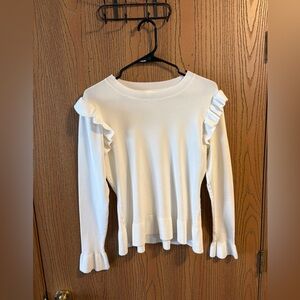 White Ruffled Long Sleeve Sweater